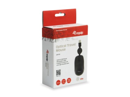 Equip Mouse USB con Cavo Retrattile 1000dpi - 3 Pulsanti - Uso Ambidestro - Colore Nero