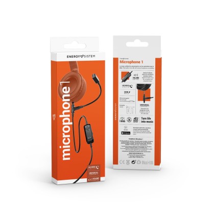 Cuffie Energy Sistem con Microfono 1 - Chiamate Vocali HQ - Universali - Controllo Volume - Colore Nero