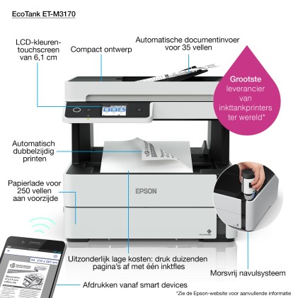 Epson Multif. Ink A4 B/N, Ecotank Et-M3170 20Ppm, Fronte/Retro, Usb/Lan/Wifi, 4In1