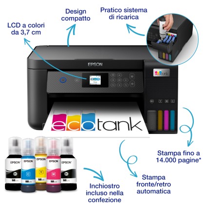 Epson Multif. Ink A4 Colore, Ecotank Et-2850 10Ppm, Fronte/Retro, Usb/Wifi, 3In1