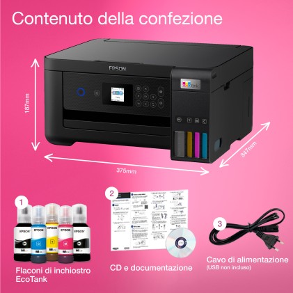 Epson Multif. Ink A4 Colore, Ecotank Et-2850 10Ppm, Fronte/Retro, Usb/Wifi, 3In1