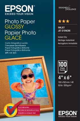 ORIGINALE Epson Carta Bianco C13S042548 Photo Paper Glossy Carta da Foto, 10 x 15 cm, 200g/mІ, 100 Fogli, patinata