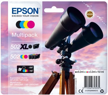 Confezione da 4 cartucce inchiostro originali Epson 502XL 502 - C13T02W94010