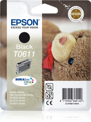 ORIGINALE Epson Cartuccia d'inchiostro nero C13T06114010 T0611 250 pagine 8ml