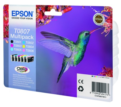 ORIGINALE Epson Multipack nero / ciano / magenta / giallo / ciano (chiaro) / magenta (chiaro) C13T08074011 T0807 6 cartucce inchiostro T0801 + T0806