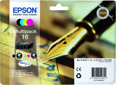 ORIGINALE Epson Multipack nero / ciano / magenta / giallo C13T16264012 16 4 cartucce d&#39;inchiostro: T1621 + T1622 + T1623 + T1624