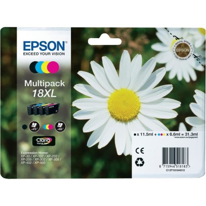 ORIGINALE Epson Multipack nero / ciano / magenta / giallo C13T18164012 18 XL 4 cartucce d'inchiostro XL: T1811 + T1812 + T1813 + T1814