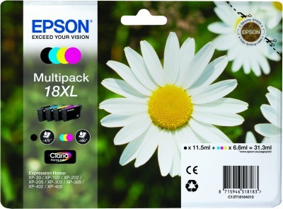 ORIGINALE Epson Multipack nero / ciano / magenta / giallo C13T18164012 18 XL 4 cartucce d'inchiostro XL: T1811 + T1812 + T1813 + T1814