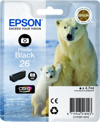 ORIGINALE Epson Cartuccia d'inchiostro Nero (Foto) C13T26114012 26 200 pagine 4,7ml standard