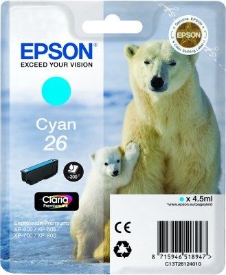 ORIGINALE Epson Cartuccia d'inchiostro ciano C13T26124012 26 300 pagine 4,5ml standard