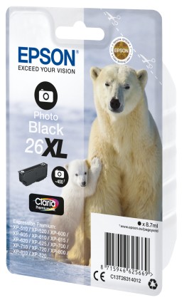 Originale Epson Cart Ink Nero Foto Per Xp-600/605/700/800 Serie 26Xl/Orso Polare