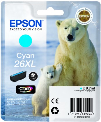 Epson Cart Ink Ciano Per Xp-600/605/700/800 Serie 26Xl/Orso Polare