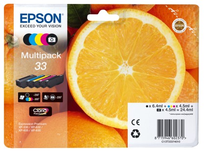 ORIGINALE Epson Multipack nero / ciano / magenta / giallo C13T33374010 33 5 cartucce d'inchiostro: T3331 + T3341 + T3342 + T3343 + T3344