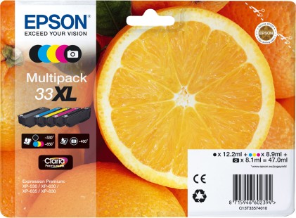ORIGINALE Epson Multipack nero / ciano / magenta / giallo / Nero (Foto) C13T33574011 33 XL 5 Cartucce d'inchiostro: T3351 + T3361 + T3362 + T3363 + T3364