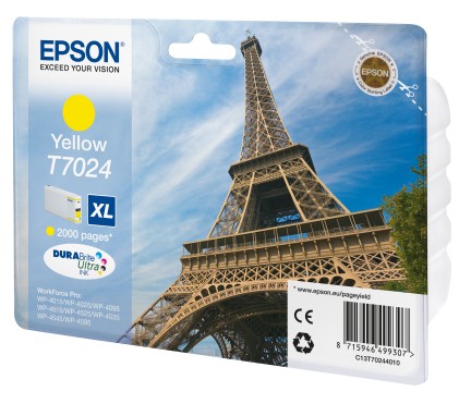 Epson Cart Ink Giallo Xl Per Wf Pro 4000/5000, Serie Xl Tour Eiffel
