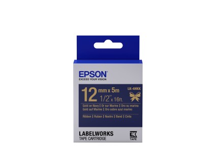 ORIGINALE Epson Nastro LK-4HKK C53S654002 Nastro satinato per etichettatrici Epson LK-4HKK oro/blu 12 mm (5 m)