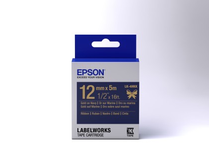 ORIGINALE Epson Nastro LK-4HKK C53S654002 Nastro satinato per etichettatrici Epson LK-4HKK oro/blu 12 mm (5 m)