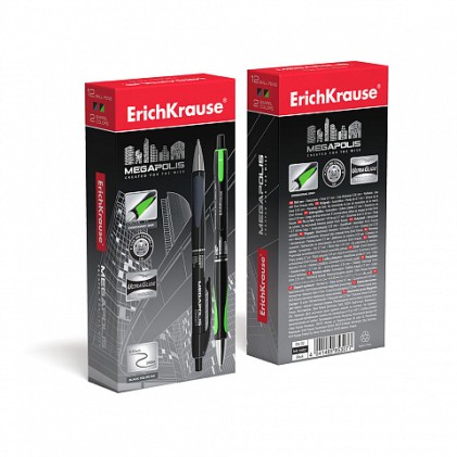 ErichKrause MEGAPOLIS Nero Penna a sfera retrattile a clip Fine 12 pz