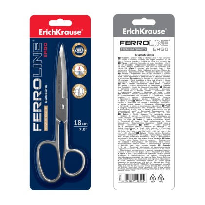 Forbici Ferro Erichkrause - Interamente in metallo - Realizzate in acciaio di alta qualità - Lame ispessite - Colore argento