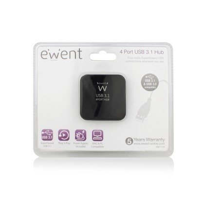 Ewent EW1134 hub di interfaccia USB 3.2 Gen 2 (3.1 Gen 2) Type-A 5000 Mbit/s Nero