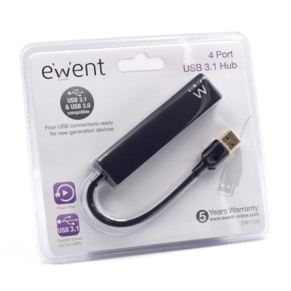 Ewent EW1136 hub di interfaccia USB 3.2 Gen 1 (3.1 Gen 1) Type-A 480 Mbit/s Nero
