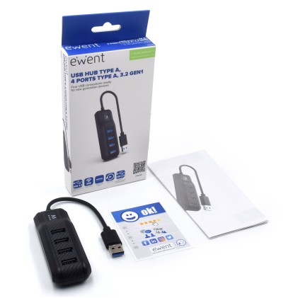 Ewent EW1138 hub di interfaccia USB 3.2 Gen 1 (3.1 Gen 1) Type-A 5000 Mbit/s Nero