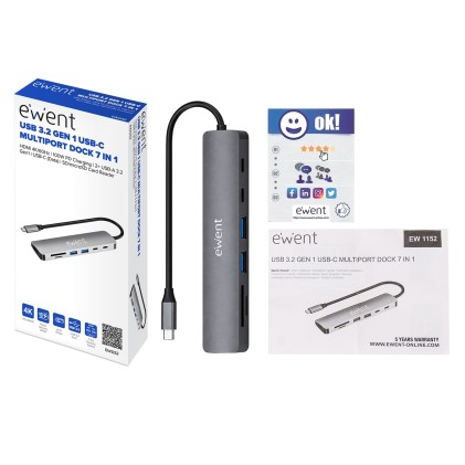 Ewent EW1152 replicatore di porte e docking station per laptop Cablato USB 3.2 Gen 1 (3.1 Gen 1) Type-C Grigio