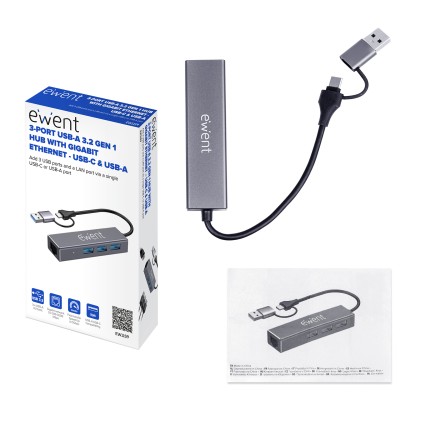 Ewent EW1159 hub di interfaccia USB 3.2 Gen 1 (3.1 Gen 1) Type-A + Type-C 5000 Mbit/s Grigio