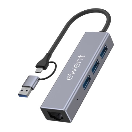 Ewent EW1159 hub di interfaccia USB 3.2 Gen 1 (3.1 Gen 1) Type-A + Type-C 5000 Mbit/s Grigio