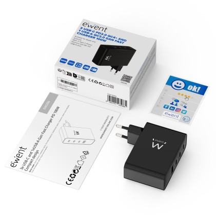 Ewent EW1336 Caricabatterie per dispositivi mobili Universale Nero AC Ricarica rapida Interno