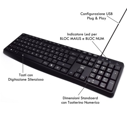 Ewent EW3000 tastiera Ufficio USB QWERTY Italiano Nero