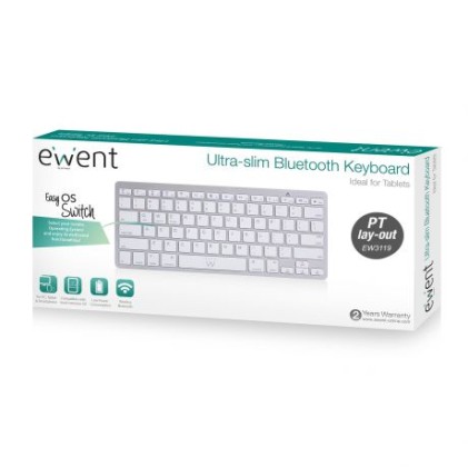 Ewent EW3119 tastiera Casa Bluetooth QWERTY Portoghese Argento, Bianco