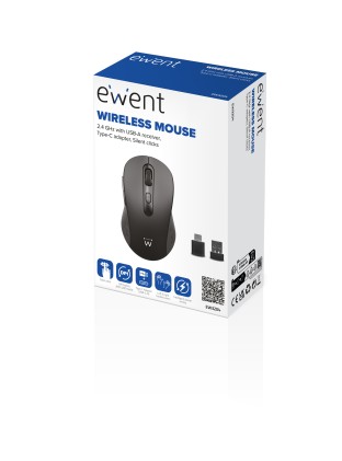Ewent Mouse Wireless 2.4 GHz USB-A tasti silenziosi e adattatore Type-C
