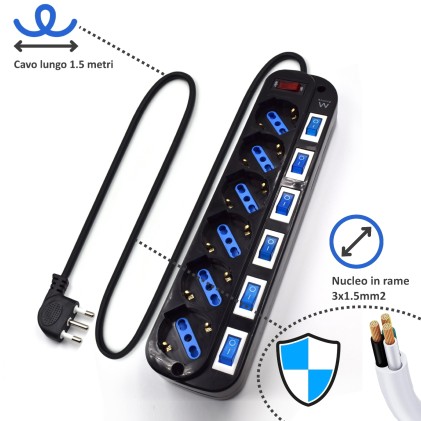 Ewent EW3850 protezione da sovraccarico Nero 6 presa(e) AC 220 V 1,5 m