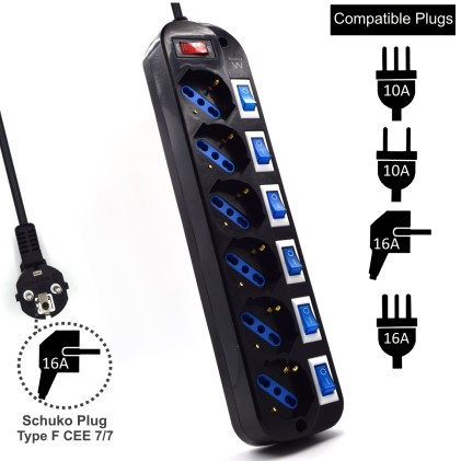 Ewent EW3851 protezione da sovraccarico Nero 6 presa(e) AC 220 V 1,5 m