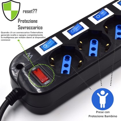 Ewent EW3851 protezione da sovraccarico Nero 6 presa(e) AC 220 V 1,5 m