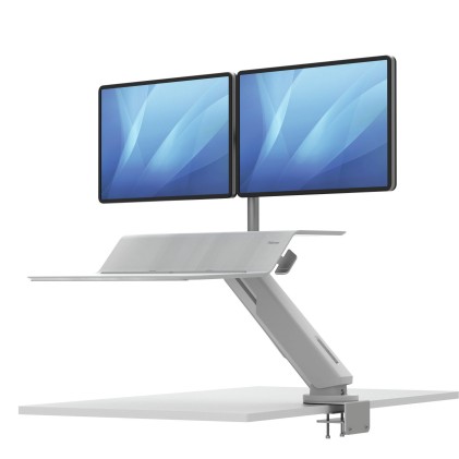 Fellowes Postazione Sit-Stand Lotus RT Doppia - Ampia Superficie - Include Braccio per Monitor - Robusto Piano in Legno - Colore Bianco