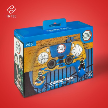 FR-TEC Demon Slayer Kimetsu No Yaiba Tanjiro Kamado Pack per controller PS5 con guscio rigido + impugnature + adesivo touchpad