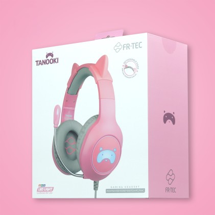 FR-TEC Tanooki Auricolare Cablato A Padiglione Giocare Grigio, Rosa