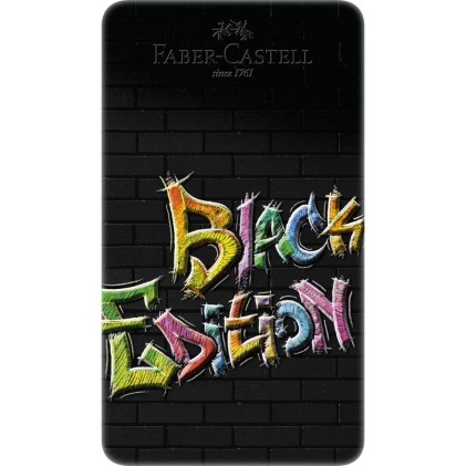 Faber-Castell Black Edition Scatola in Metallo da 12 Matite Colorate - Mina Super Morbida - Legno Nero - Ideale per Disegnare su Carta Chiara, Scura e Colorata - Colori Assortiti