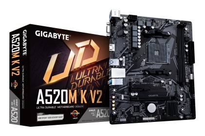 GIGABYTE Scheda madre A520M K V2 - Supporta CPU AMD Ryzen serie 5000 AM4, fino a 5100MHz DDR4 (OC), PCIe Gen3 x4 M.2, LAN GbE, USB 3.2 Gen 1
