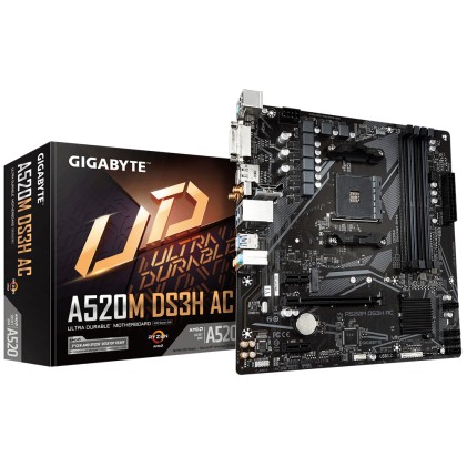 GIGABYTE A520M DS3H AC Scheda Madre - CPU AMD Ryzen Serie 5000, VRM 5+3 fasi, fino a 4733 MHz DDR5 (OC), 1xPCIe 3.0 M.2, LAN GbE, WIFI 5, USB 3.2 Gen 1