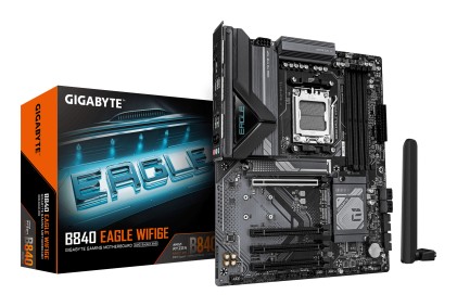 GIGABYTE B840 EAGLE WIFI6E Scheda Madre - CPU AMD Ryzen 9000, VRM 8+2+2 fasi, fino a 8200MHz DDR5(O.C), 2xPCIe 4.0 + 1xPCIe 3.0 M.2, Wi-Fi 6E, LAN 2.5GbE, USB 3.2 Gen 2