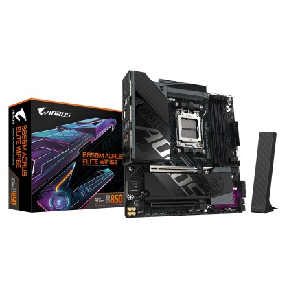 GIGABYTE B850M AORUS ELITE WIFI6E Scheda madre - CPU AMD Ryzen serie 9000, VRM digitale a 12+2+2 fasi, fino a 8200 MHz DDR5 (O.C.), 1x M.2 PCIe 5.0 + 1x M.2 PCIe 4.0, Wi-Fi 6E, LAN 2.5 GbE, USB 3.2 Gen 2