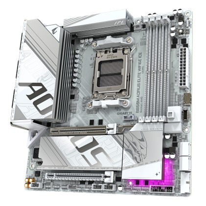 GIGABYTE B850M AORUS ELITE WIFI6E ICE Scheda Madre - Processori AMD Ryzen Serie 9000, 12+2+1 fasi VRM digitali, fino a 8200MHz DDR5 (OC), 1xPCIe 5.0 + 1xPCIe 4.0 M.2, LAN 2.5, WIFI 7, USB 3.2 Gen 2