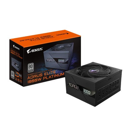 GIGABYTE AORUS ELITE P1000W ICE Alimentatore - PCIe 5.0, 80 PLUS Platinum, Design completamente modulare, Ventola da 120 mm, Compatibile con ATX 3.0, Spina EU