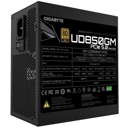 GIGABYTE UD850GM PG5 V2 Alimentatore &ndash; PCIe Gen 5.1, 80 PLUS Gold, Design completamente modulare, Ventola da 120 mm, Compatibile con ATX 3.1, Spina EU