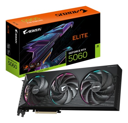 GIGABYTE AORUS GeForce RTX 5060 ELITE 8G Scheda Grafica - 8GB GDDR7, 128bit, PCI-E 5.0, 2722 MHz Frequenza core, 3 x DisplayPort, 1 x HDMI, GV-N5060AORUS E-8GD