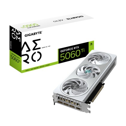 GIGABYTE GeForce RTX 5060 Ti AERO OC 16G Scheda Grafica – 16 GB GDDR7, 128 bit, PCI-E 5.0, 2647MHz Frequenza Core, 3 x DisplayPort, 1 x HDMI, GV-N506TAERO OC-16GD