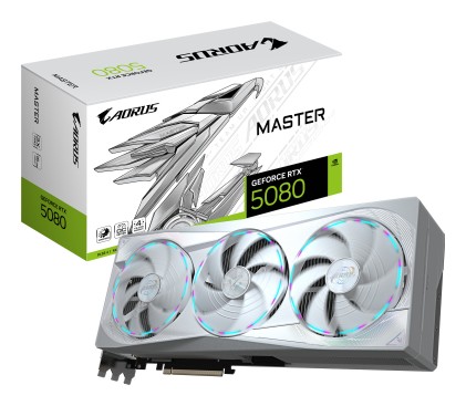 GIGABYTE AORUS GeForce RTX 5080 MASTER ICE 16G Scheda Grafica - 16GB GDDR7, 256 bit, PCI-E 5.0, 2805MHz Core Clock, 3 x DP 2.1a, 1 x HDMI 2.1b, NVIDIA DLSS 4, GV-N5080AORUSM ICE-16GD